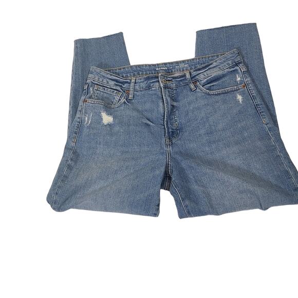Old Navy High Rise O.G. Straight Secret Smooth Pockets Distressed Jeans Size 14 - Picture 1 of 15